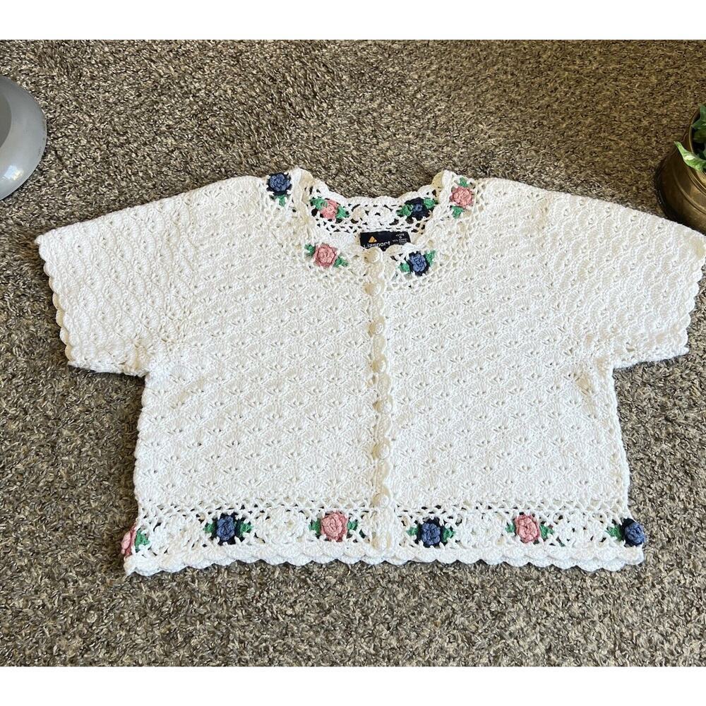 VTG Liz Sport Crochet Crop Top Cottagecore Sweater Granny Festival Boho S Petite